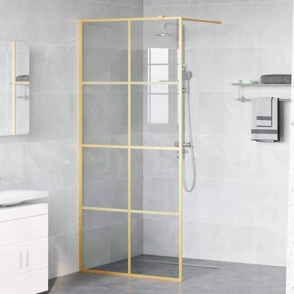 vidaXL Τοίχος Ντους Walk-in Χρυσό 90 x 195 cm σκληρυμένο γυαλί