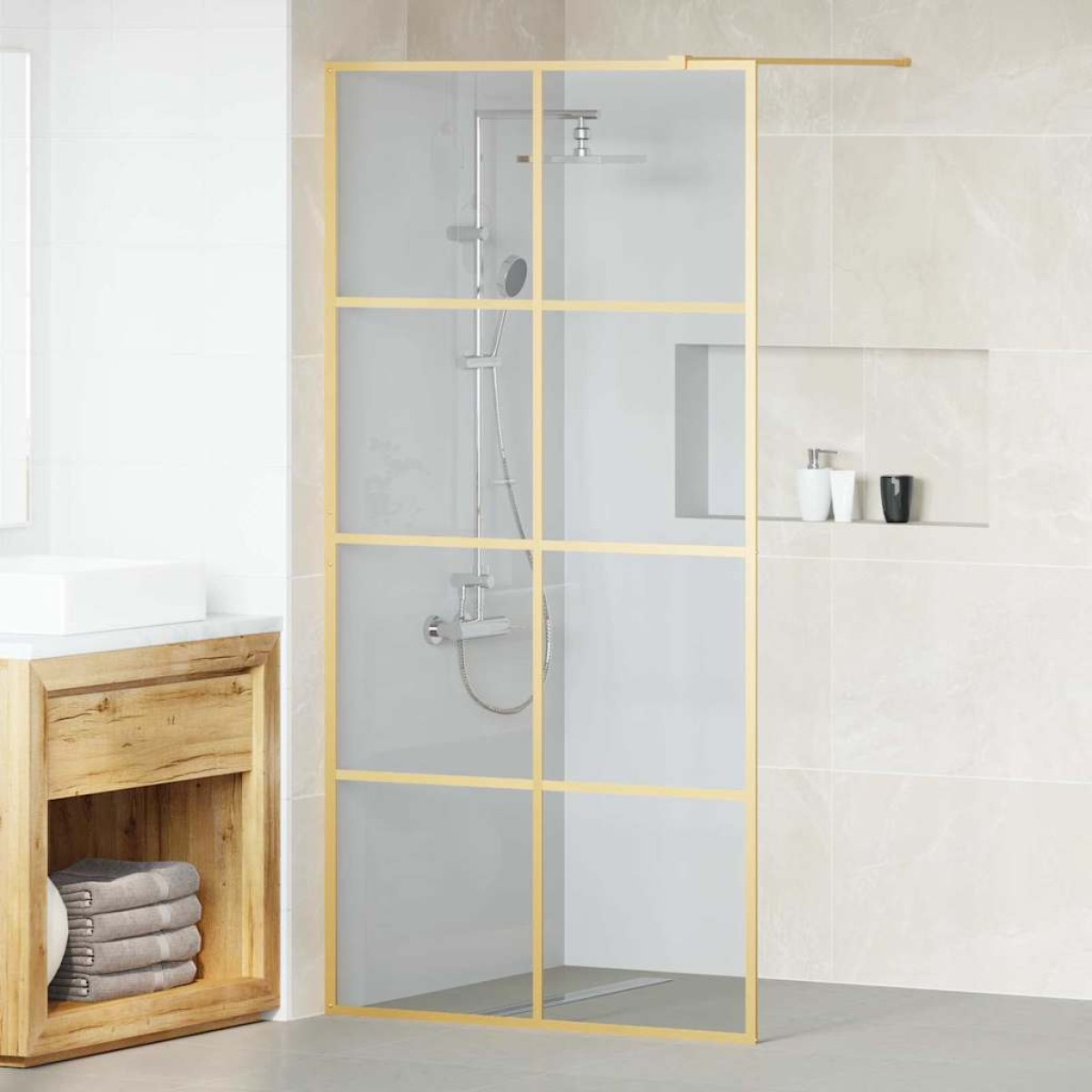vidaXL Τοίχος Ντους Walk-in Χρυσό 100 x 195 cm σκληρυμένο γυαλί