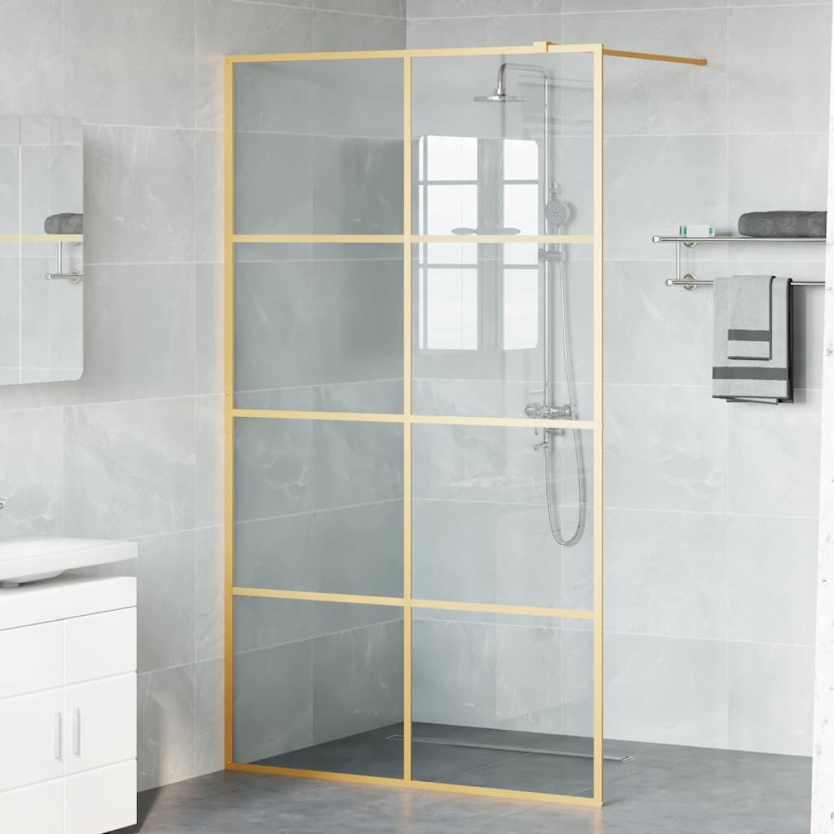 vidaXL Τοίχος Ντους Walk-in Χρυσό 115 x 195 cm σκληρυμένο γυαλί