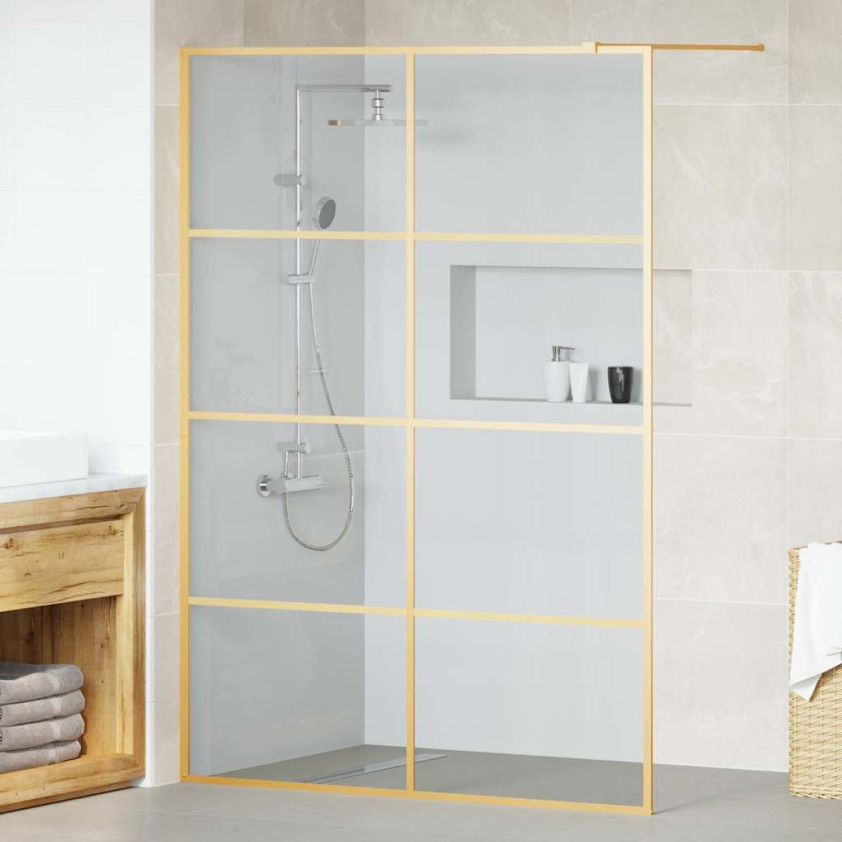 vidaXL Τοίχος Ντους Walk-in Χρυσό 140 x 195 cm σκληρυμένο γυαλί