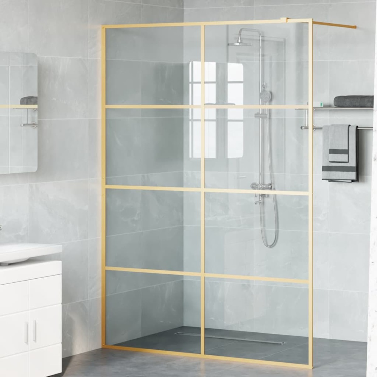 vidaXL Τοίχος Ντους Walk-in Χρυσό 140 x 195 cm σκληρυμένο γυαλί