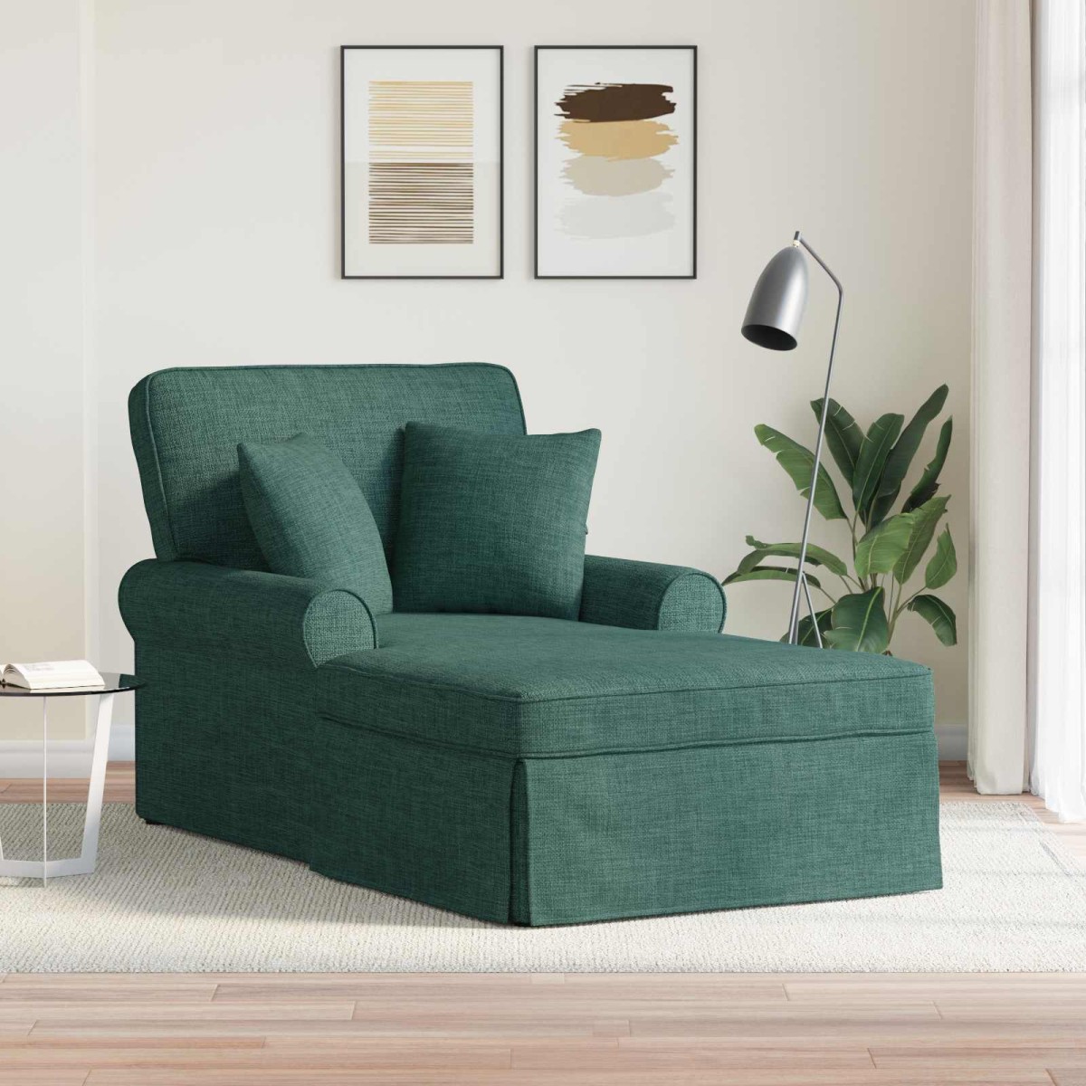 vidaXL Τσέιζ Λαζού με Φούστα 3 τμχ. Σκούρο Πράσινο ύφασμα