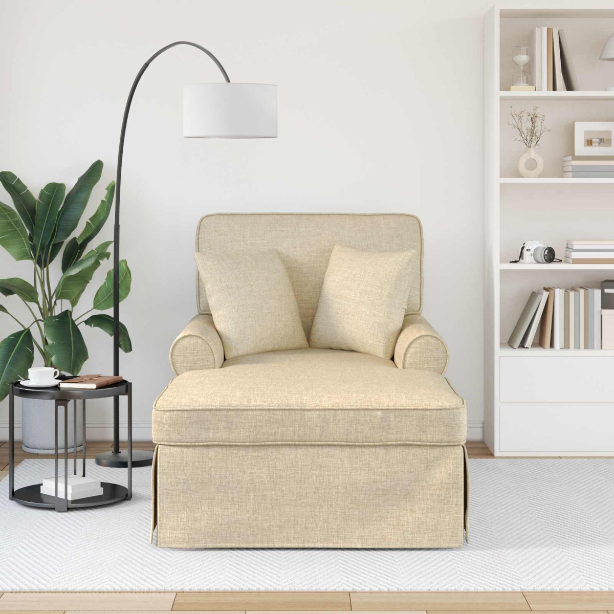 vidaXL Τσέιζ Λαζού με Φούστα 3 τμχ. Κρεμ ύφασμα 91 x 157 x 91 εκ.