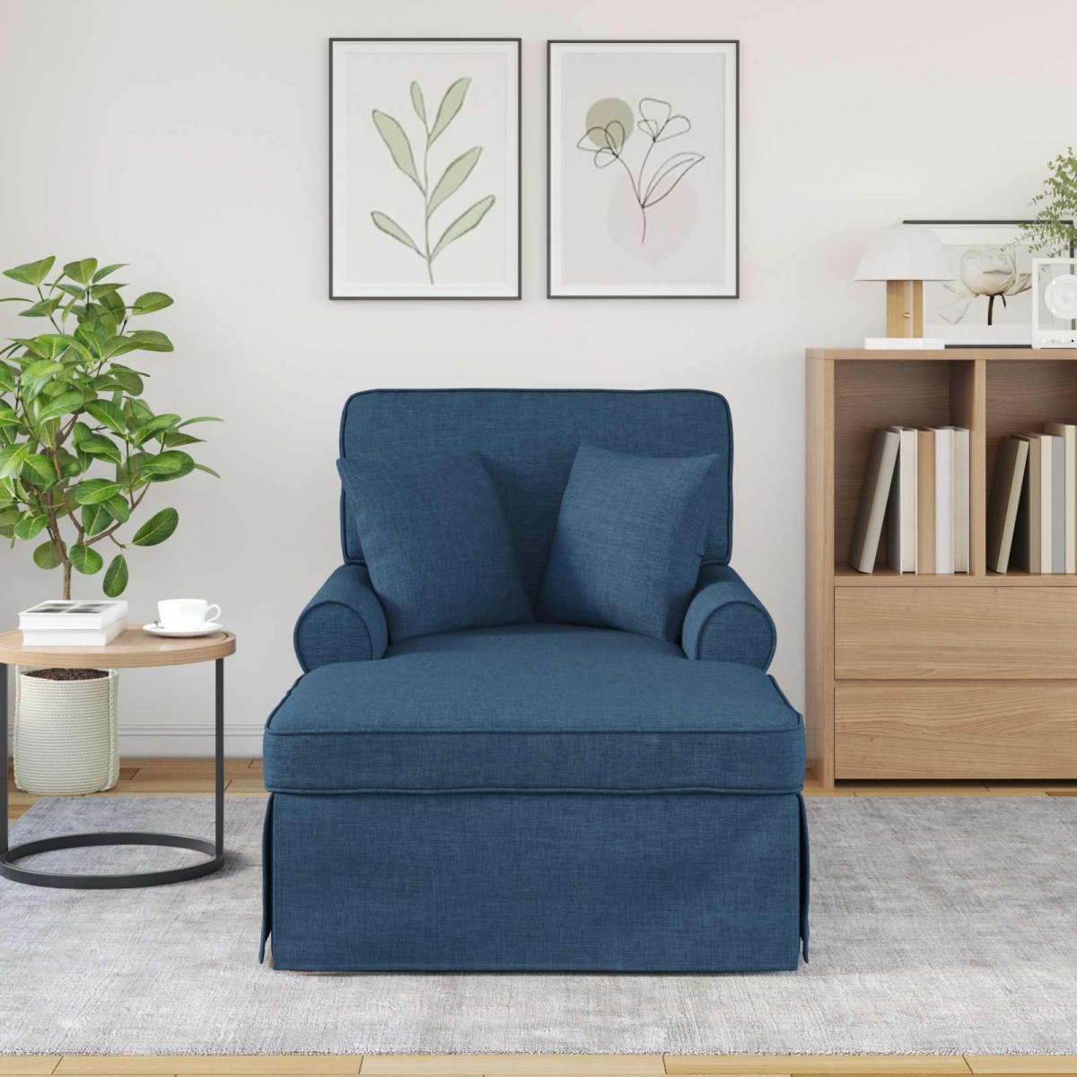 vidaXL Τσέιζ Λαζού με Φούστα 3 τμχ. Μπλε ύφασμα 91 x 157 x 91 εκ.