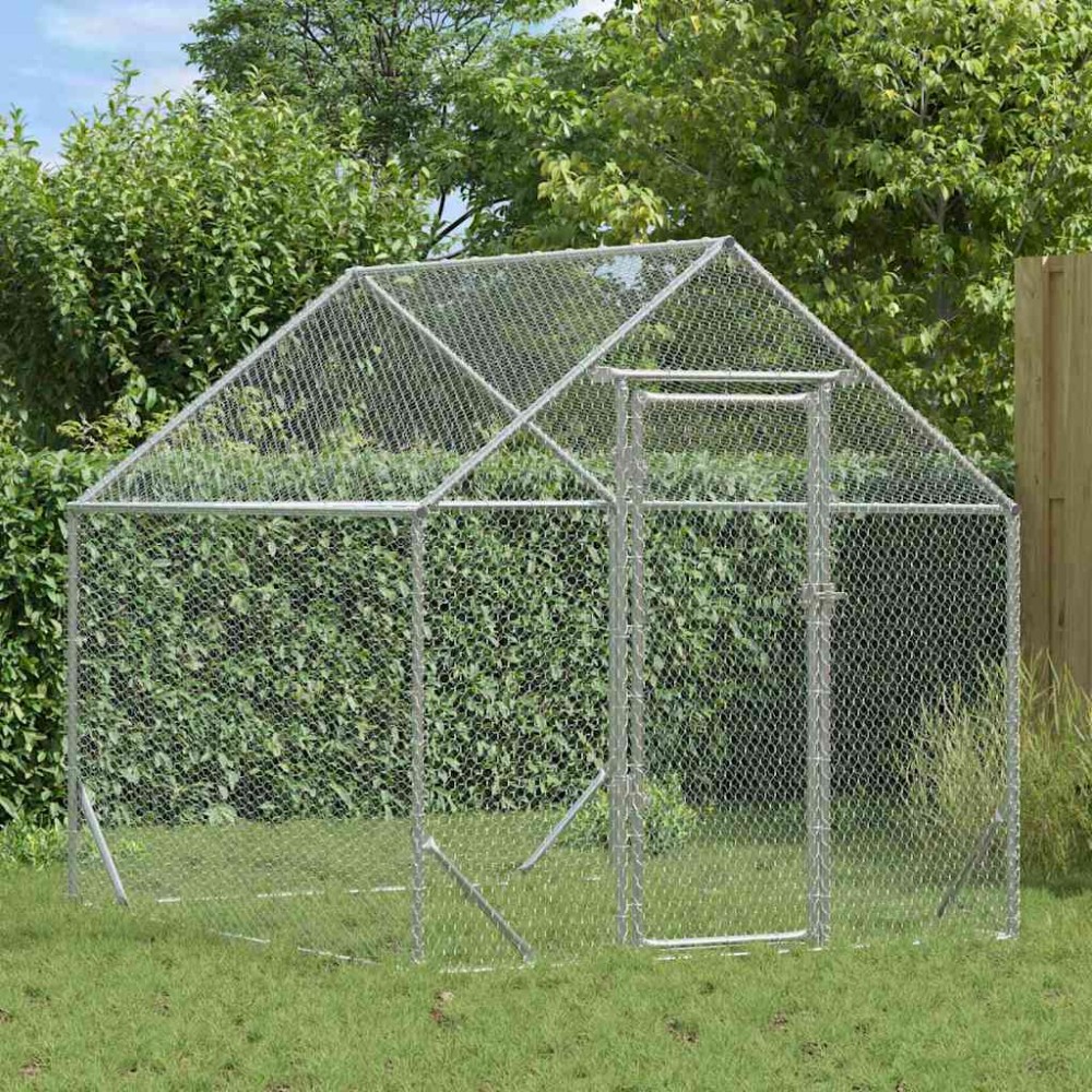vidaXL Κλουβί για κότες Ασημί 200 x 170 x 177 εκ Επικαλυμμένος Χάλυβας