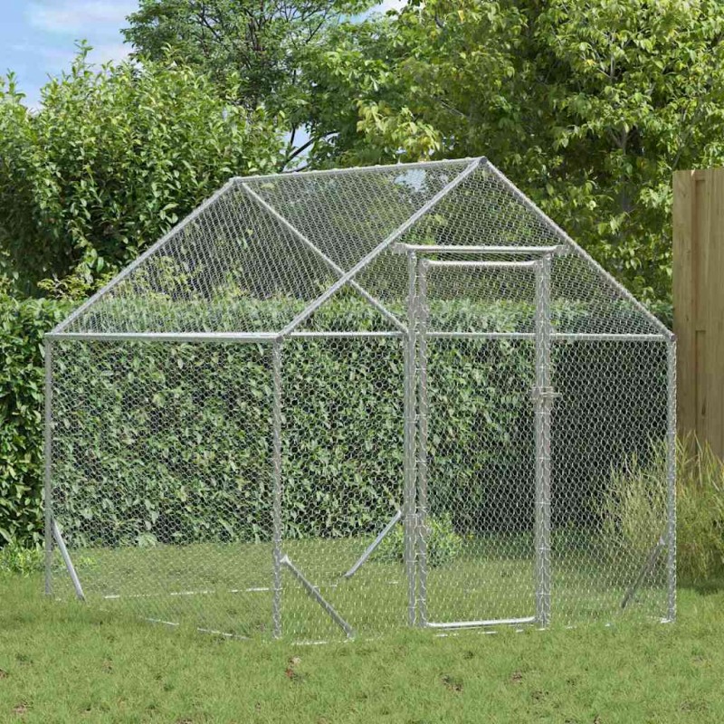 vidaXL Κλουβί για κότες Ασημί 200 x 170 x 177 εκ Επικαλυμμένος Χάλυβας