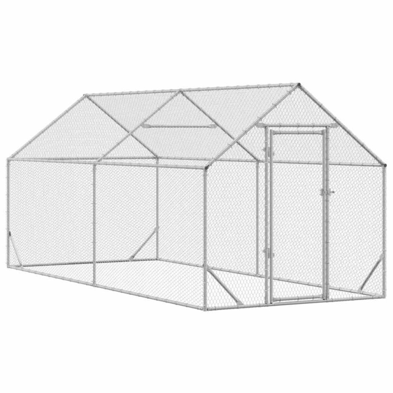 vidaXL Κλουβί για κότες Ασημί 400 x 170 x 177 εκ Επικαλυμμένος Χάλυβας