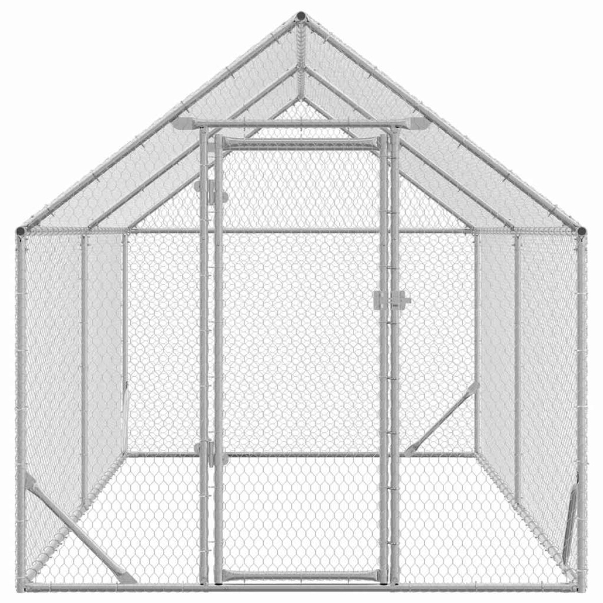 vidaXL Κλουβί για κότες Ασημί 400 x 170 x 177 εκ Επικαλυμμένος Χάλυβας
