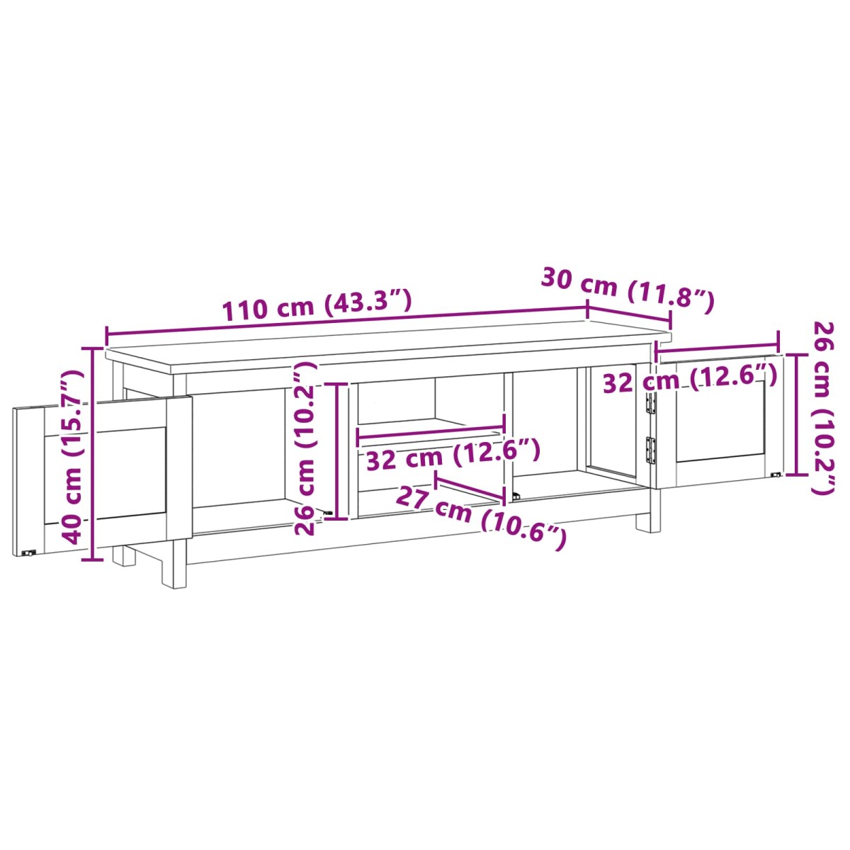 vidaXL Έπιπλο τηλεόρασης 110 x 30 x 40 cm Φυσικό Στερεό Ξύλο Τίκ