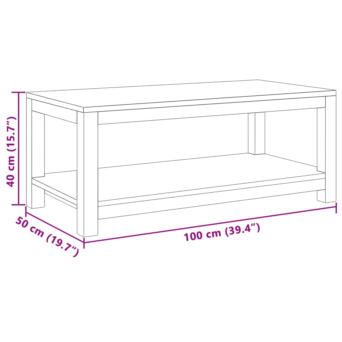 vidaXL Τραπεζάκι σαλονιού Φυσικό 100 x 50 x 40 cm Στερεό Ξύλο Τίκ