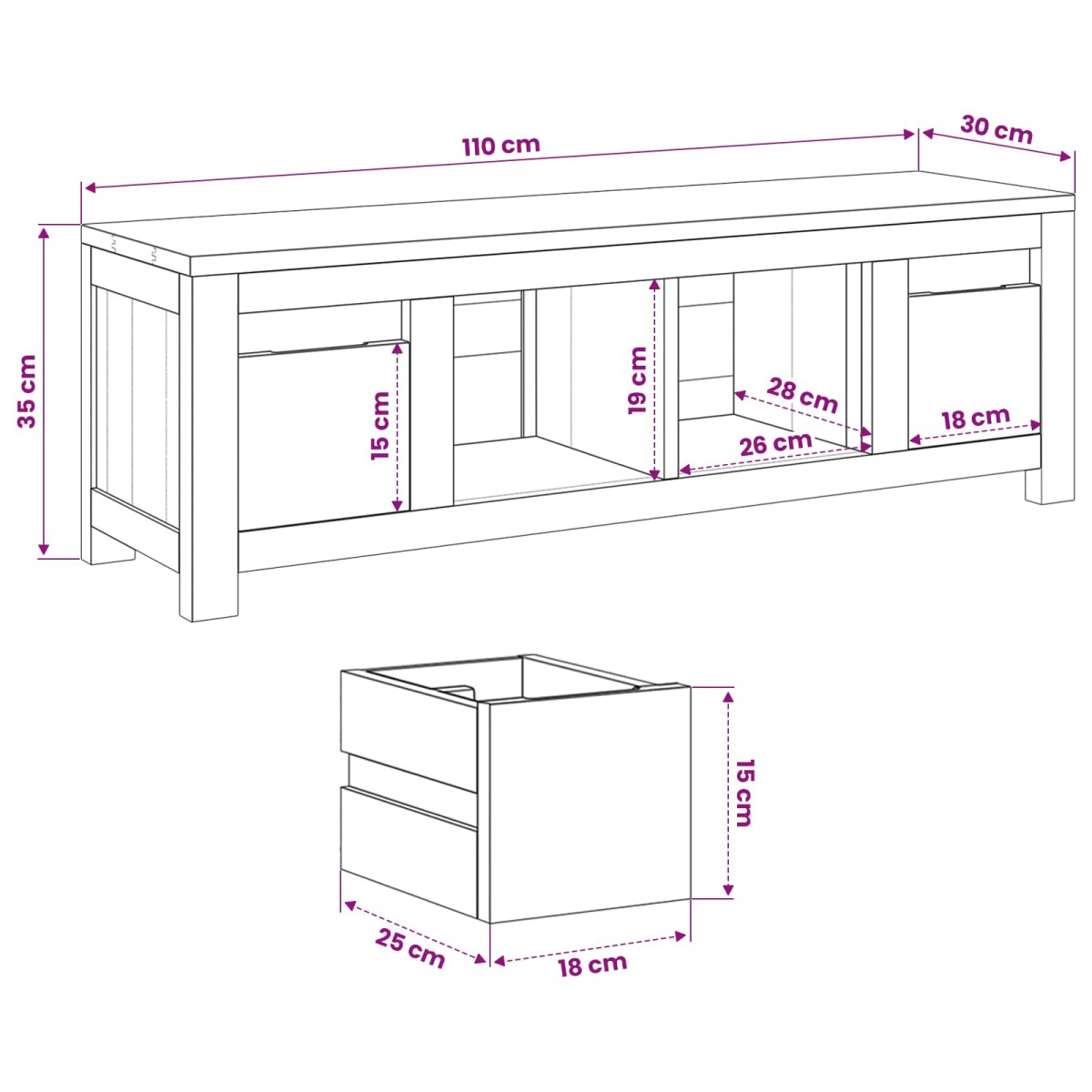 vidaXL Ντουλάπι TV 110 x 30 x 35 cm Φυσικό Στερεό Ξύλο Τίκ