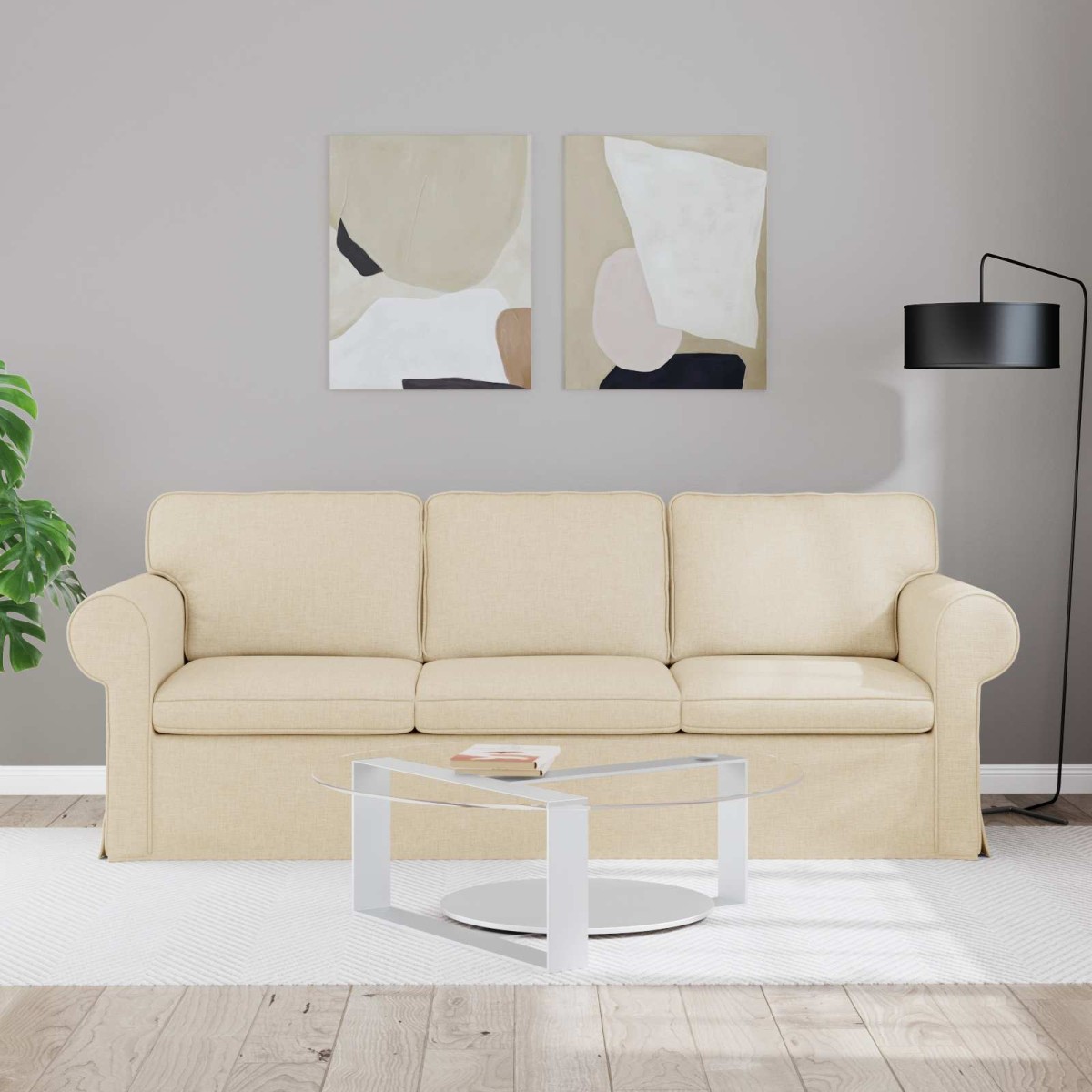 vidaXL Καναπές Κρεμ 215 x 82 x 80 εκ ύφασμα