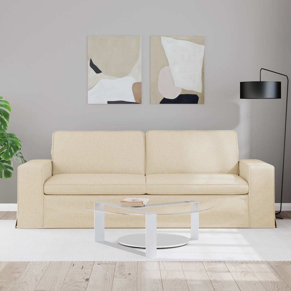 vidaXL Καναπές Κρεμ 222 x 80 x 82 εκ ύφασμα