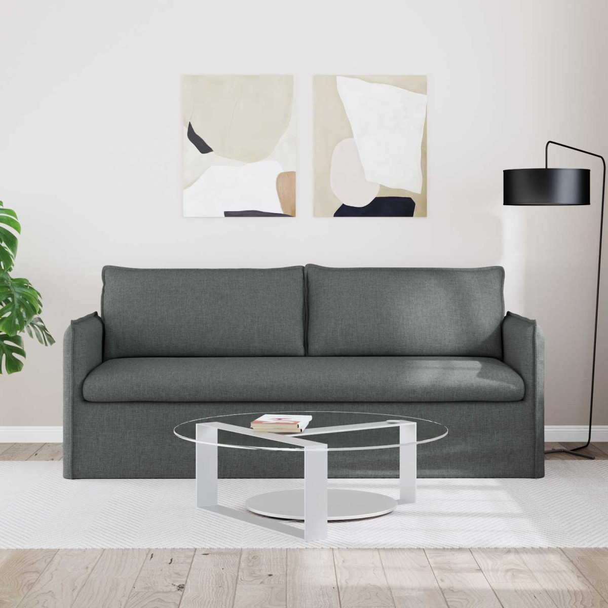 vidaXL Καναπές Σκούρο Γκρι 196 x 82 x 85 εκ ύφασμα