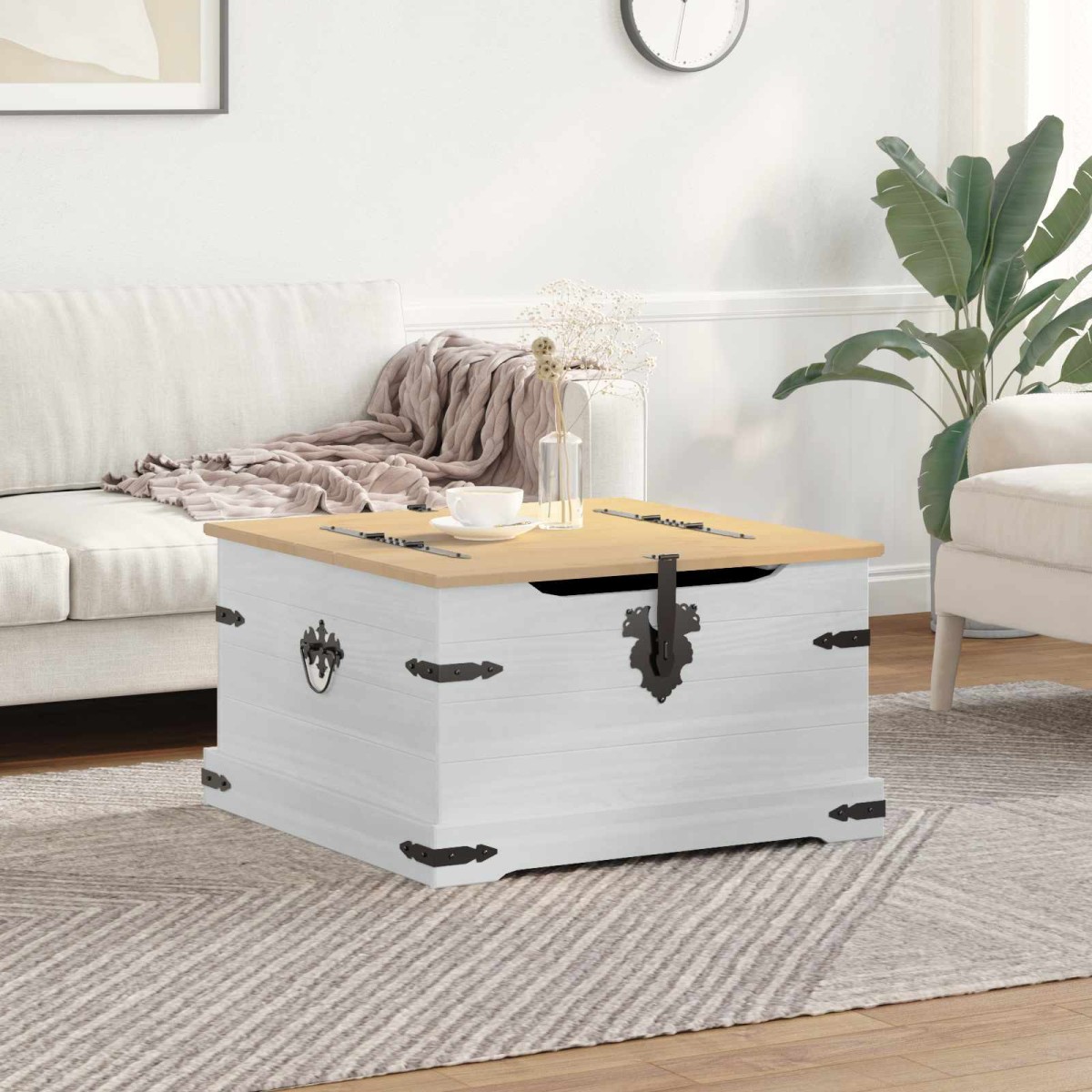 vidaXL storage box με ράφι Λευκό 78 x 78 x 45 εκ. Στερεά ξυλεία πεύκου