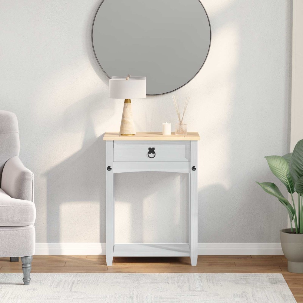 vidaXL Κονσόλα με συρτάρι Λευκό 55 x 35 x 73 εκ Στερεά ξυλεία πεύκου