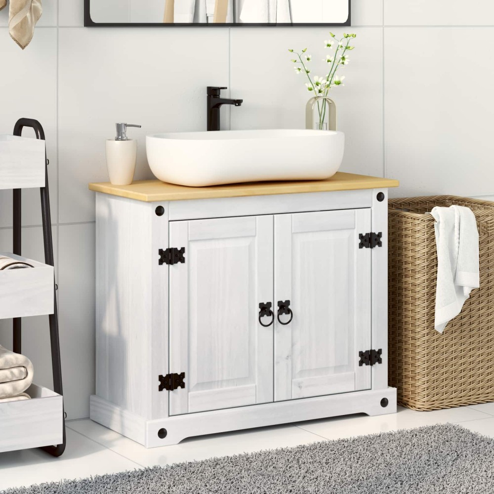 vidaXL Ντουλάπι νιπτήρα Λευκό 73 x 33 x 60 εκ Στερεά ξυλεία πεύκου