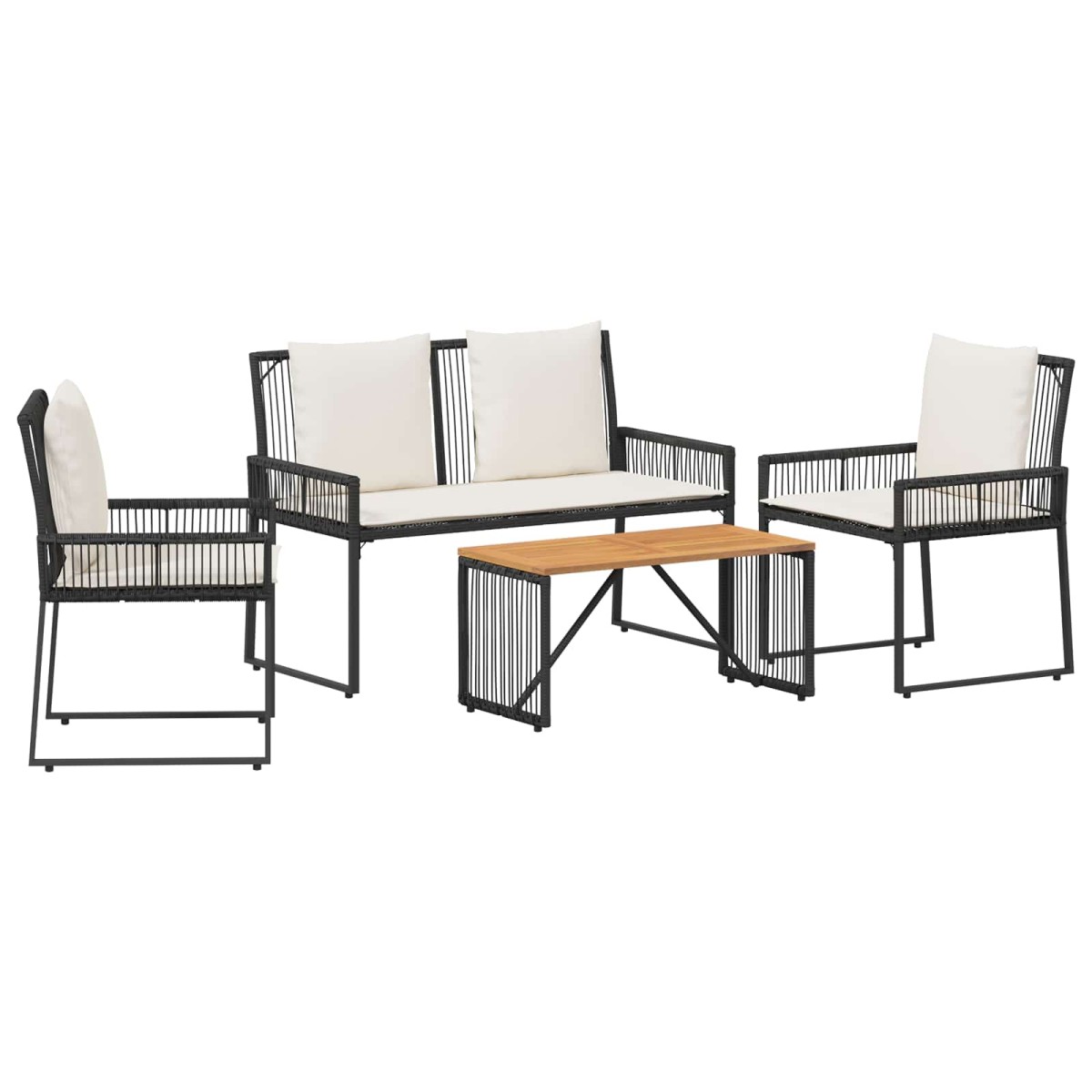 vidaXL Σετ Εξωτερικών Επίπλων με μαξιλάρι 4 pcs Μαύρο και Κρεμ Λευκό