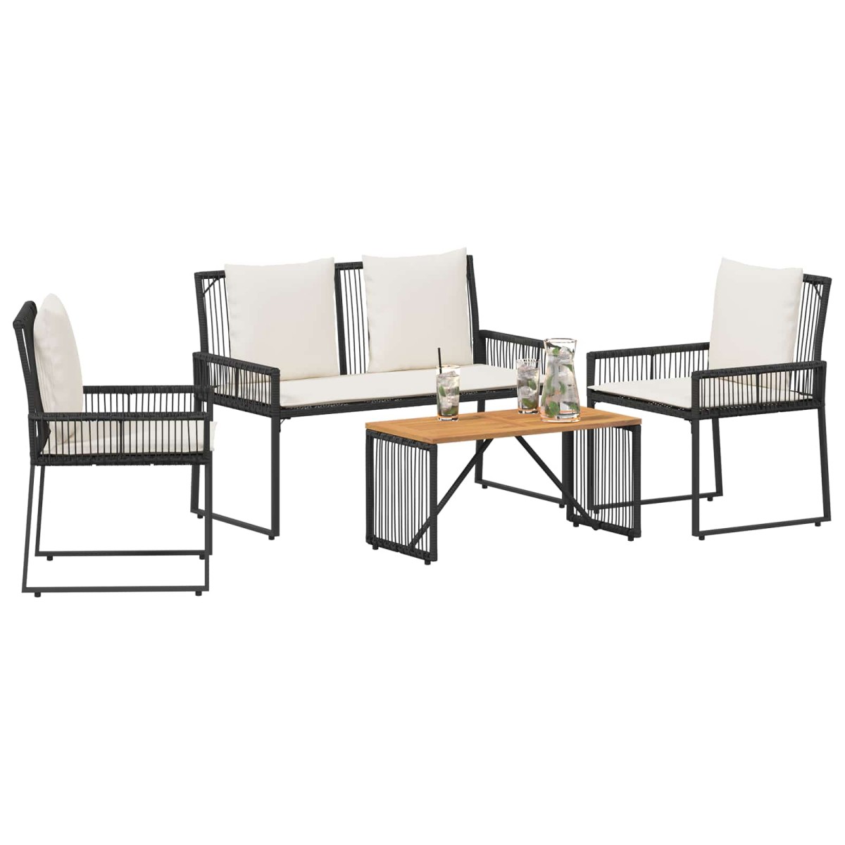 vidaXL Σετ Εξωτερικών Επίπλων με μαξιλάρι 4 pcs Μαύρο και Κρεμ Λευκό
