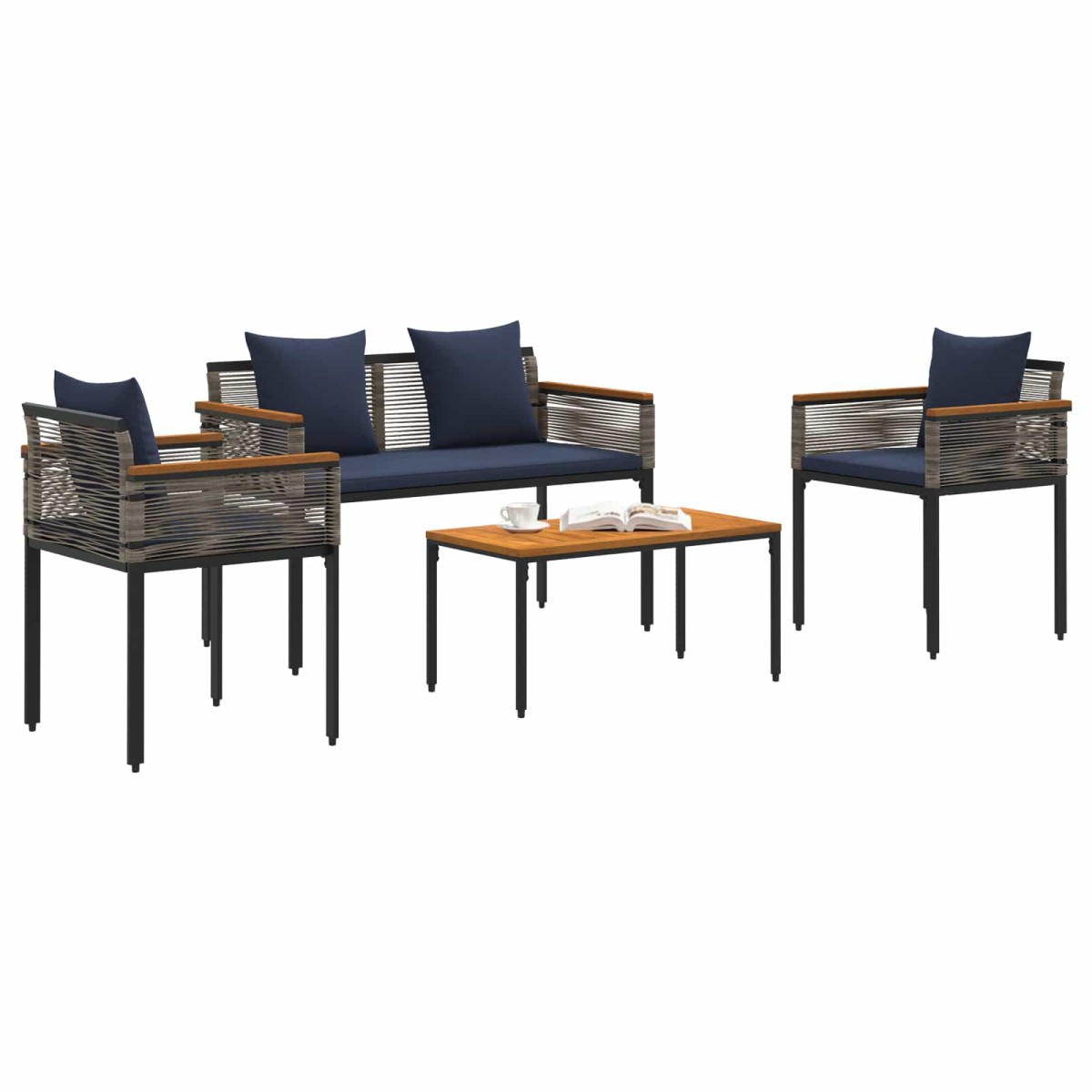 vidaXL Σετ Εξωτερικών Επίπλων Γκρι και Navy Blue συνθετικό ρατάν