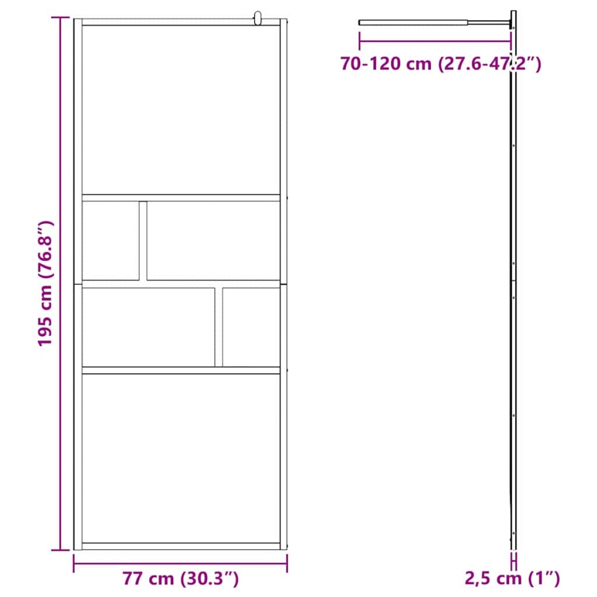 vidaXL Τοίχος Ντους Walk-in Μαύρο 80 x 195 x 0.5 εκ.