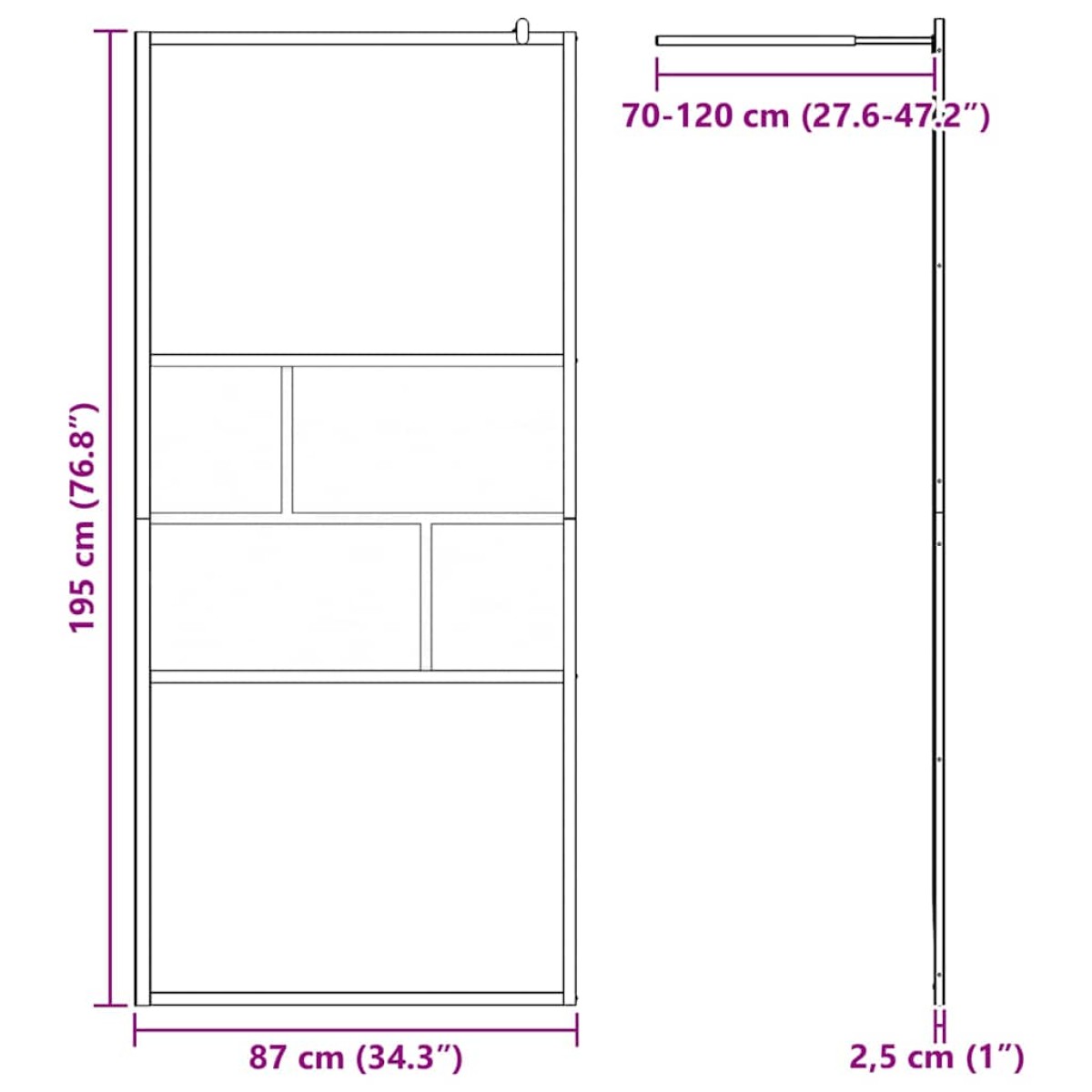 vidaXL Τοίχος Ντους Walk-in Μαύρο 90 x 195 x 0,5 εκ.
