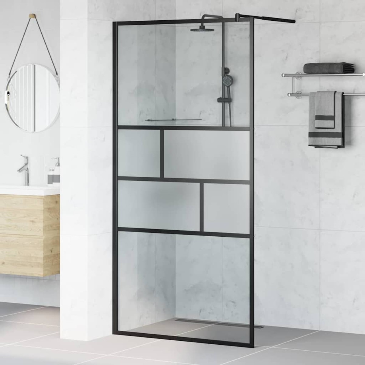 vidaXL Τοίχος Ντους Walk-in Μαύρο 100 x 195 x 0,5 εκ.