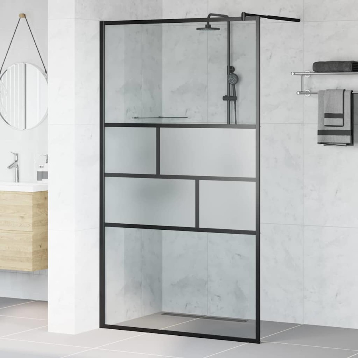 vidaXL Τοίχος Ντους Walk-in Μαύρο 115 x 195 x 0,5 εκ.