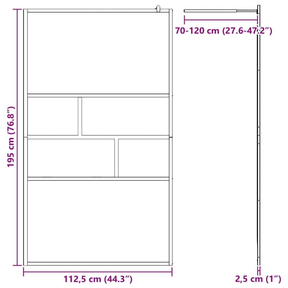 vidaXL Τοίχος Ντους Walk-in Μαύρο 115 x 195 x 0,5 εκ.