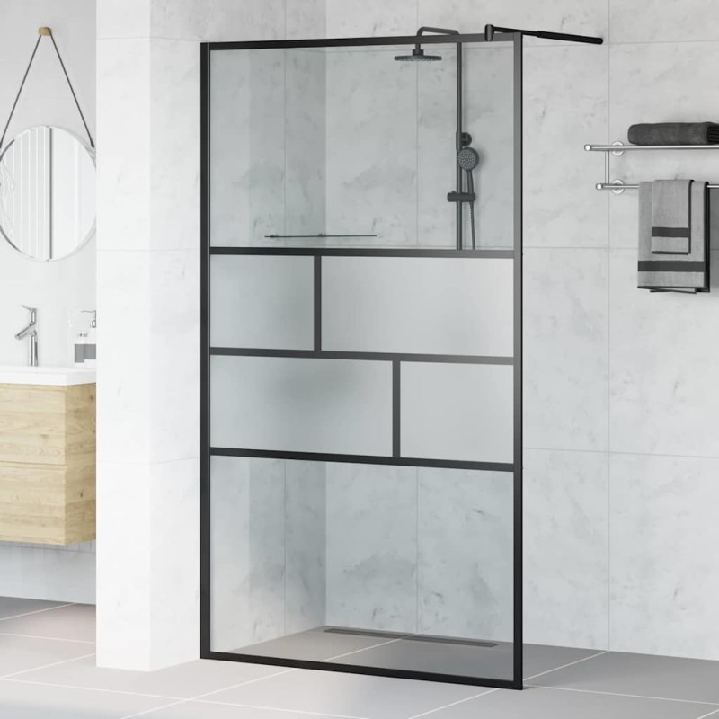 vidaXL Τοίχος Ντους Walk-in Μαύρο 115 x 195 x 0,5 εκ.
