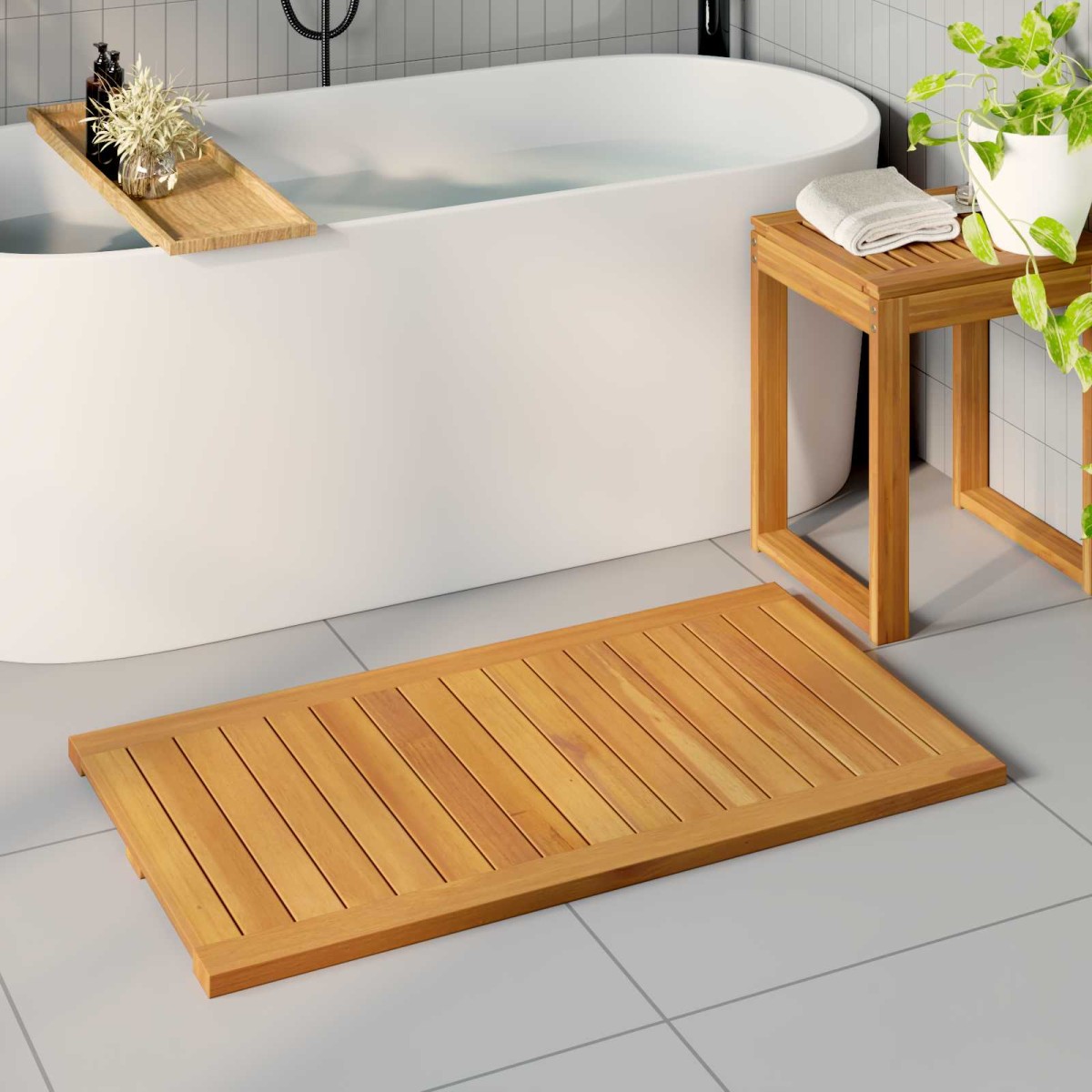 vidaXL Πατάκι μπάνιου Μονόχρωμο Καφέ 100 x 55 cm Στερεό Ξύλο Ακακίας