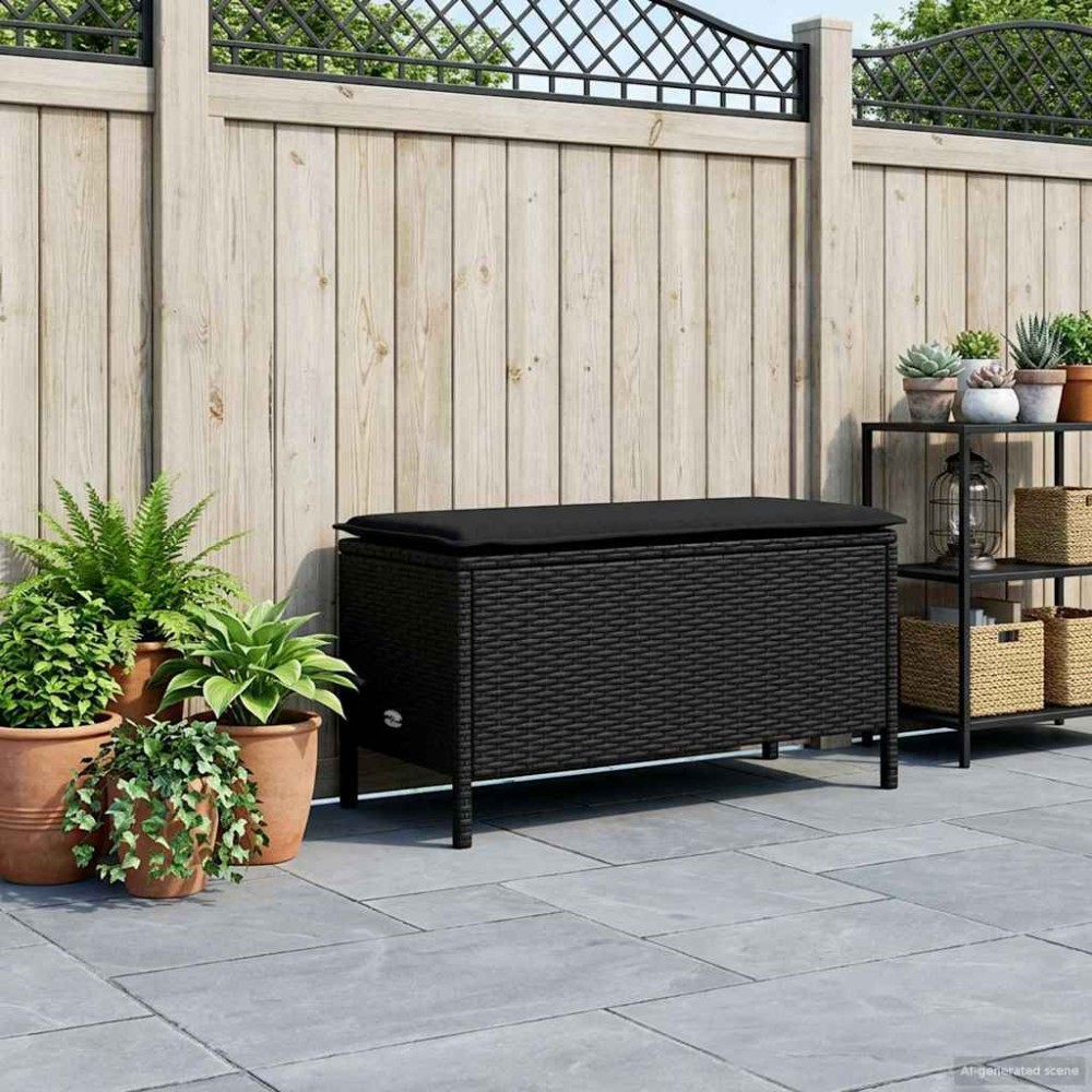 vidaXL Σκαμπό Κήπου με μαξιλάρι Μαύρο 80 x 38 x 45 cm Ράτα PE