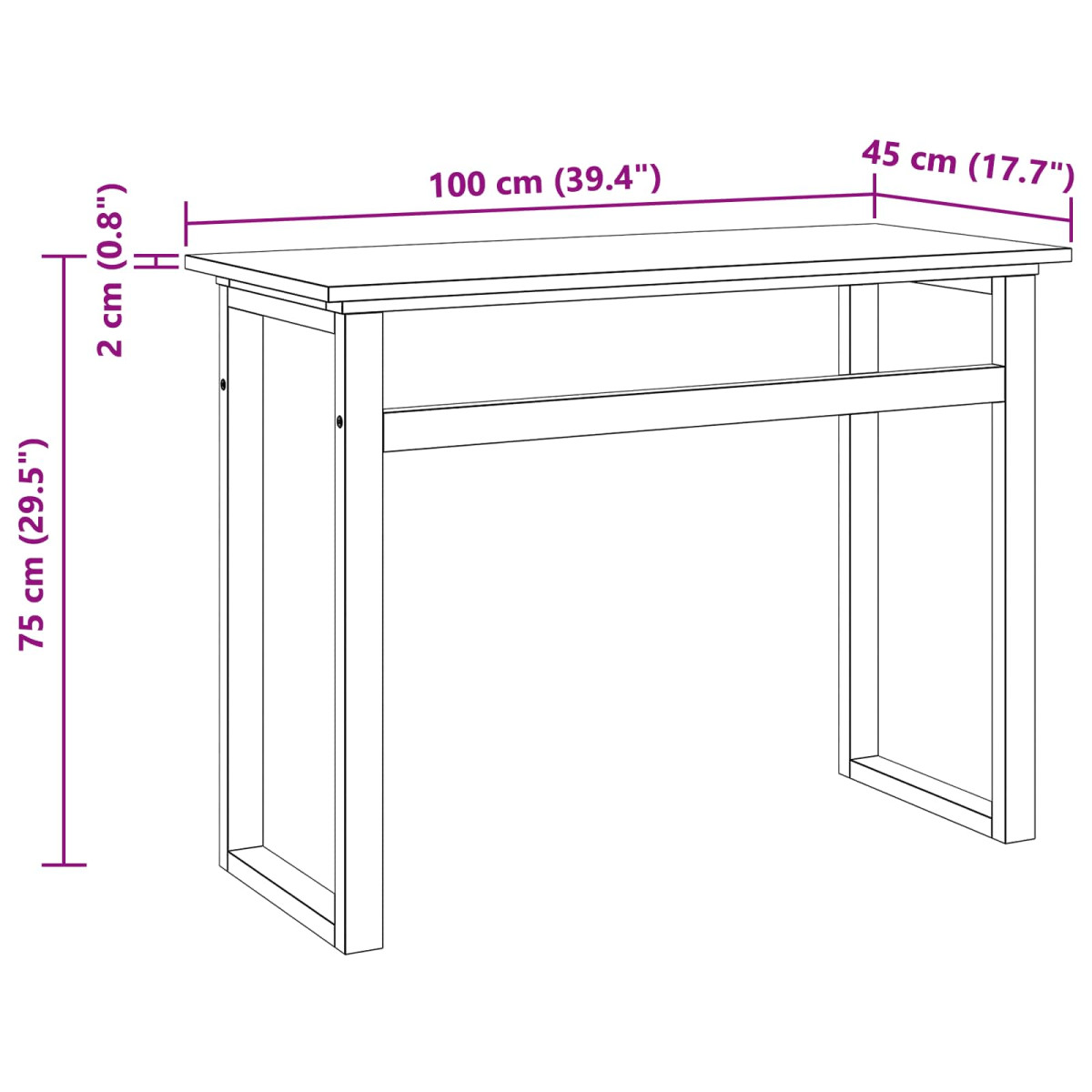 vidaXL Γραφείο Φυσικό Στερεό Ξύλο Τίκ 100 x 45 x 75εκ