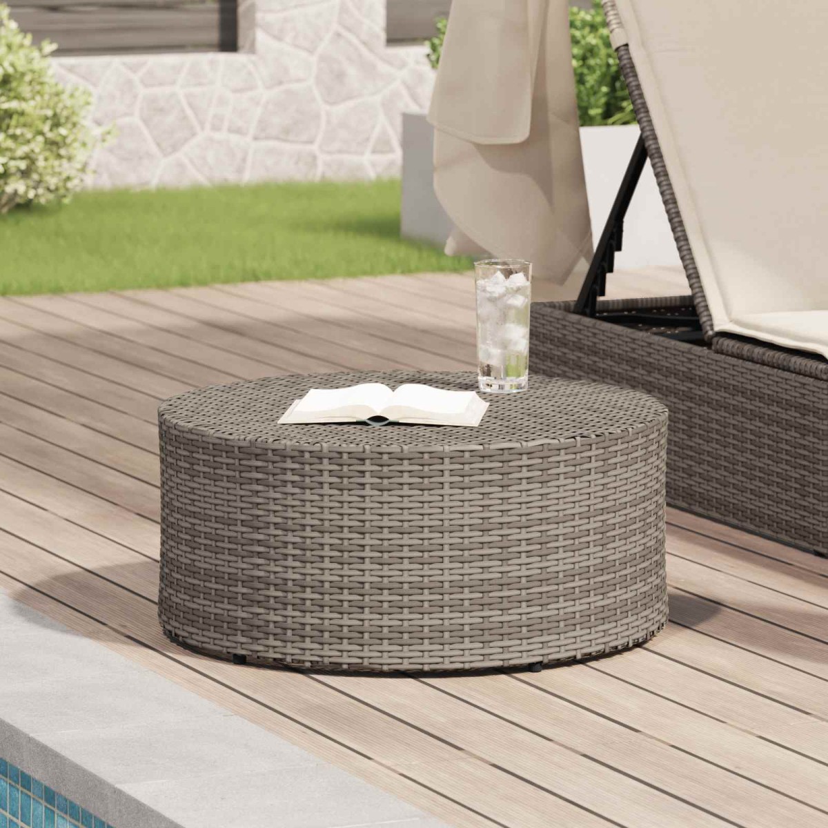 vidaXL Εξωτερικό Τραπέζι Καφέ Γκρι Ø 68 x 30 εκ. συνθετικό ρατάν