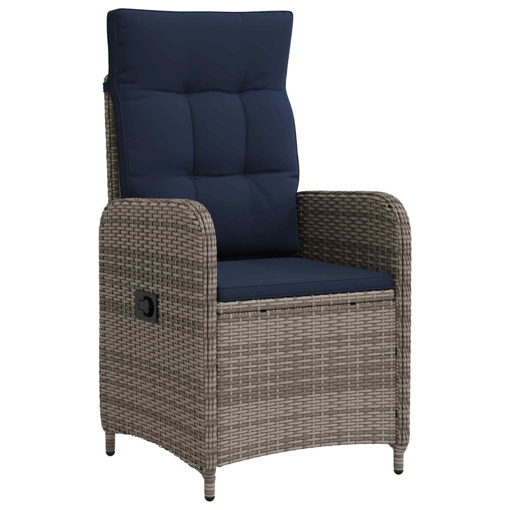 vidaXL Ανακλινόμενη καρέκλα κήπου Γκρι και Navy Blue συνθετικό ρατάν