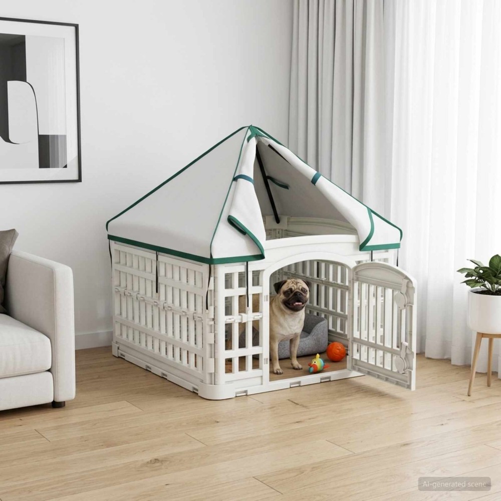 vidaXL 4 Πάνελ Τσουληθράκι με Σκεπή 60 x 60 x 82 εκ Πλαστικό Λευκό