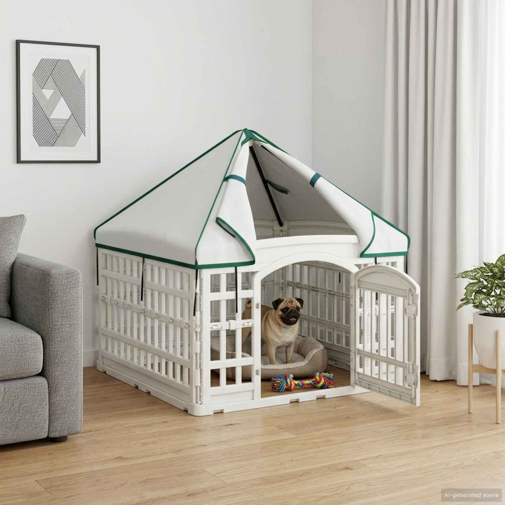 vidaXL 4 Πάνελ Τσουληθράκι με Σκεπή 88 x 88 x 112 εκ Πλαστικό Λευκό