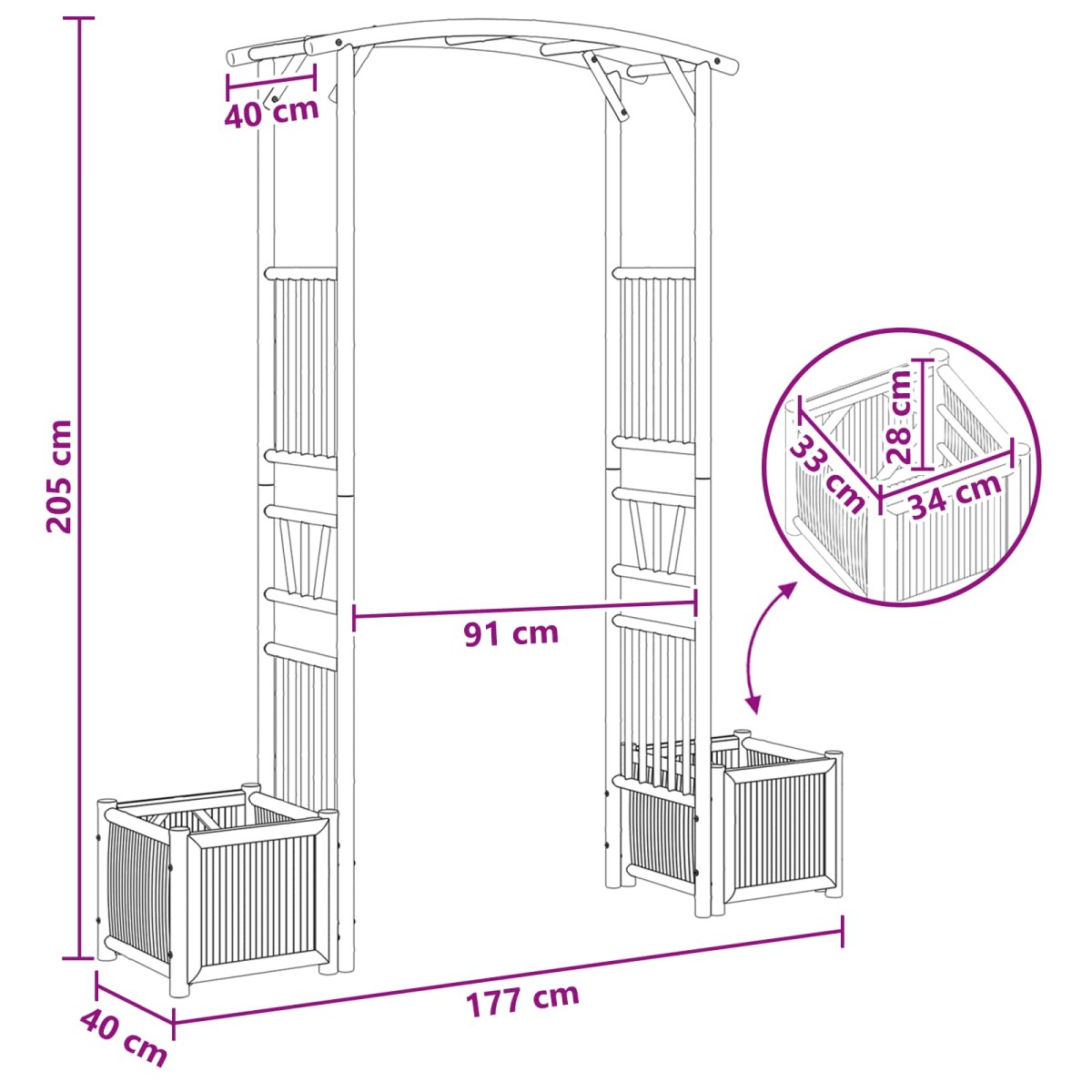vidaXL Κήπος Αψίδα Φυσικό 177 x 40 x 205 εκ. Μπαμπού