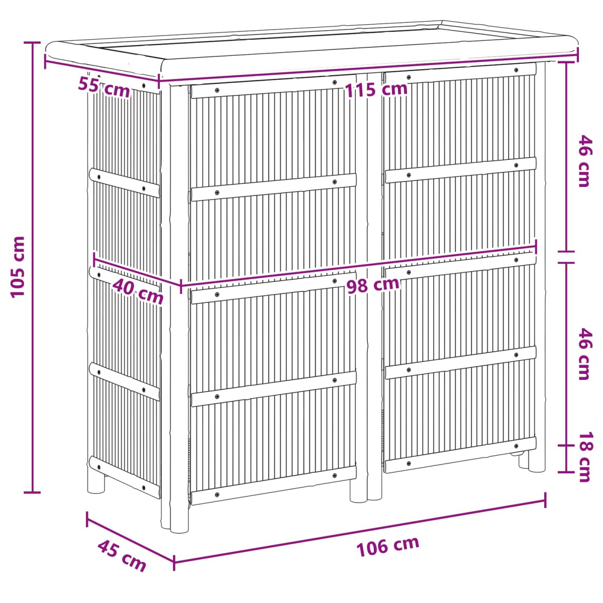 vidaXL Εξωτερικό τραπέζι μπαρ Φυσικό 115 x 55 x 105 εκ. Μπαμπού