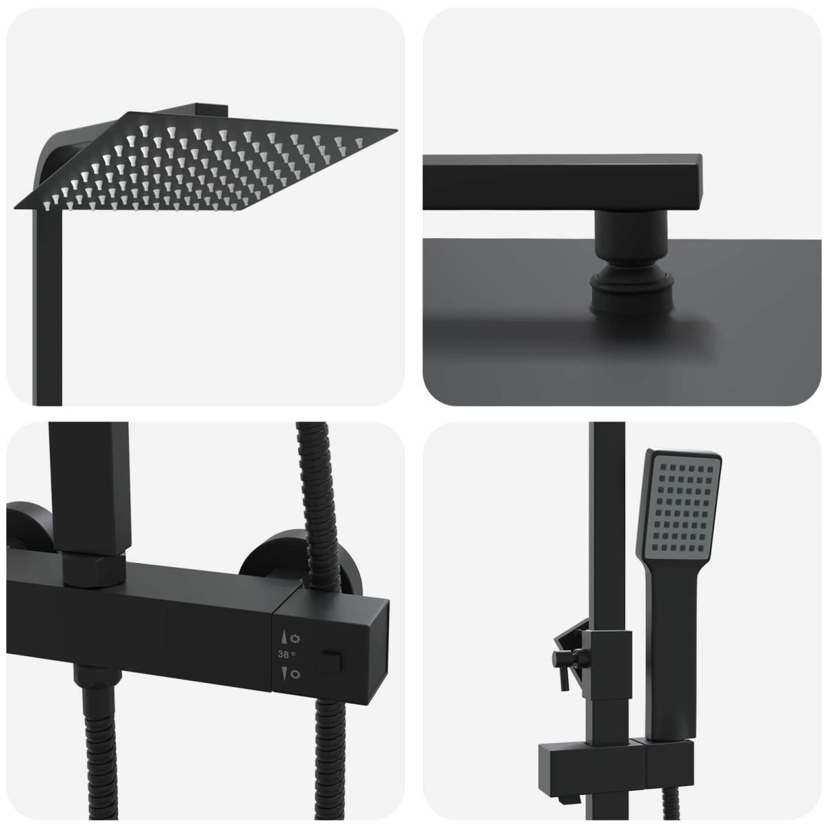 vidaXL Σετ θερμοστατικής ντουζιέρας Μαύρο Ανοξείδωτο Ατσάλι 201
