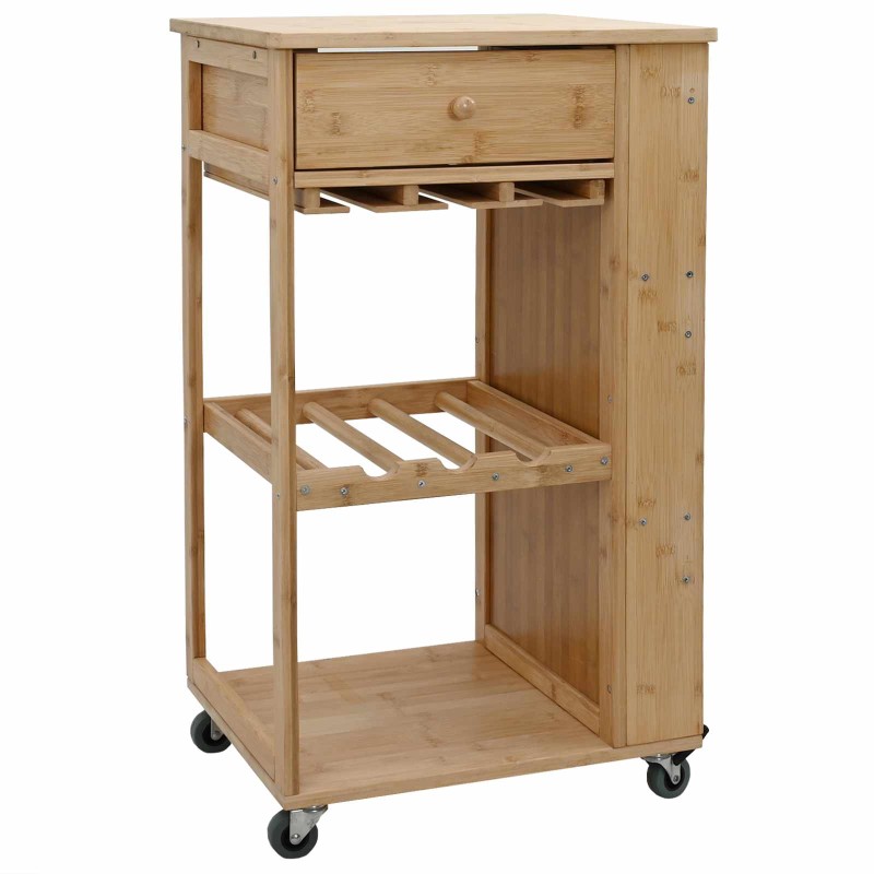 vidaXL Καλάθι κουζίνας με ρόδες Φυσικό 47,5 x 36 x 83 εκ. Μπαμπού