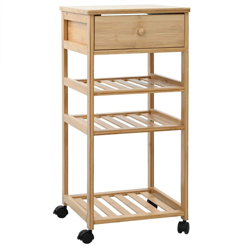 vidaXL Καλάθι κουζίνας με ρόδες Φυσικό 37 x 36 x 80 εκ Μπαμπού