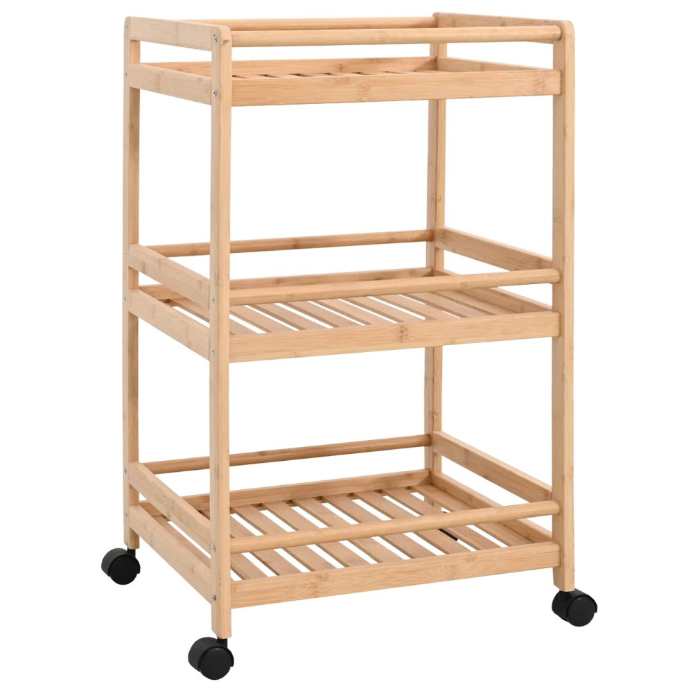 vidaXL Καλάθι κουζίνας με ρόδες Φυσικό 46 x 38 x 76 εκ. Μπαμπού