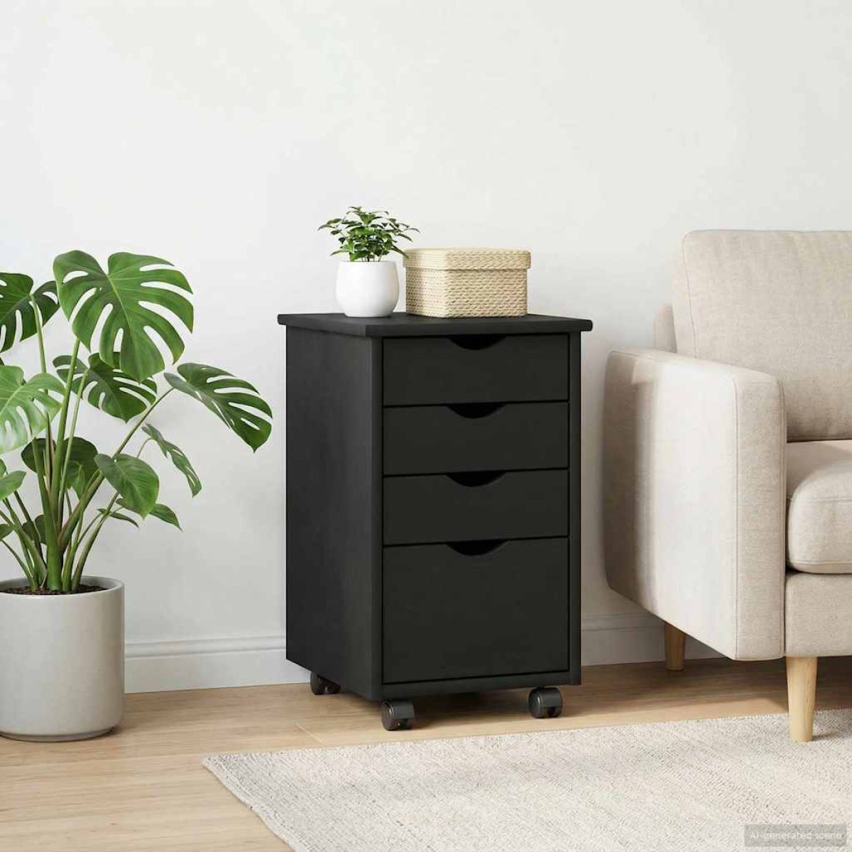 vidaXL Κινητό Ντουλάπι με τροχούς Μαύρο 34 x 39 x 56 εκ Στερεό πεύκο