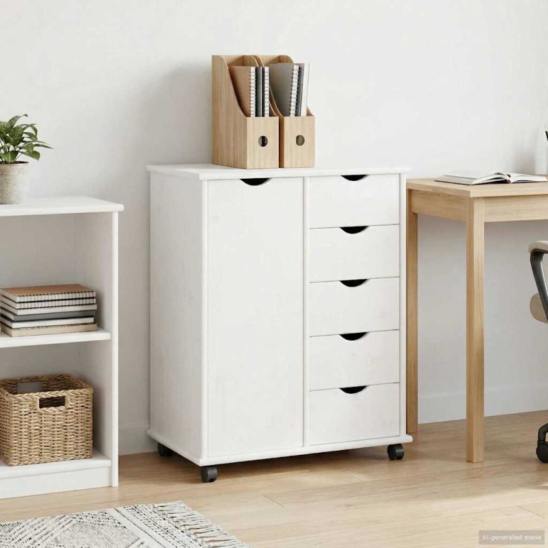 vidaXL Κινητό Ντουλάπι Λευκό 63,5 x 39 x 79 εκ. Στερεό ξύλο πεύκου