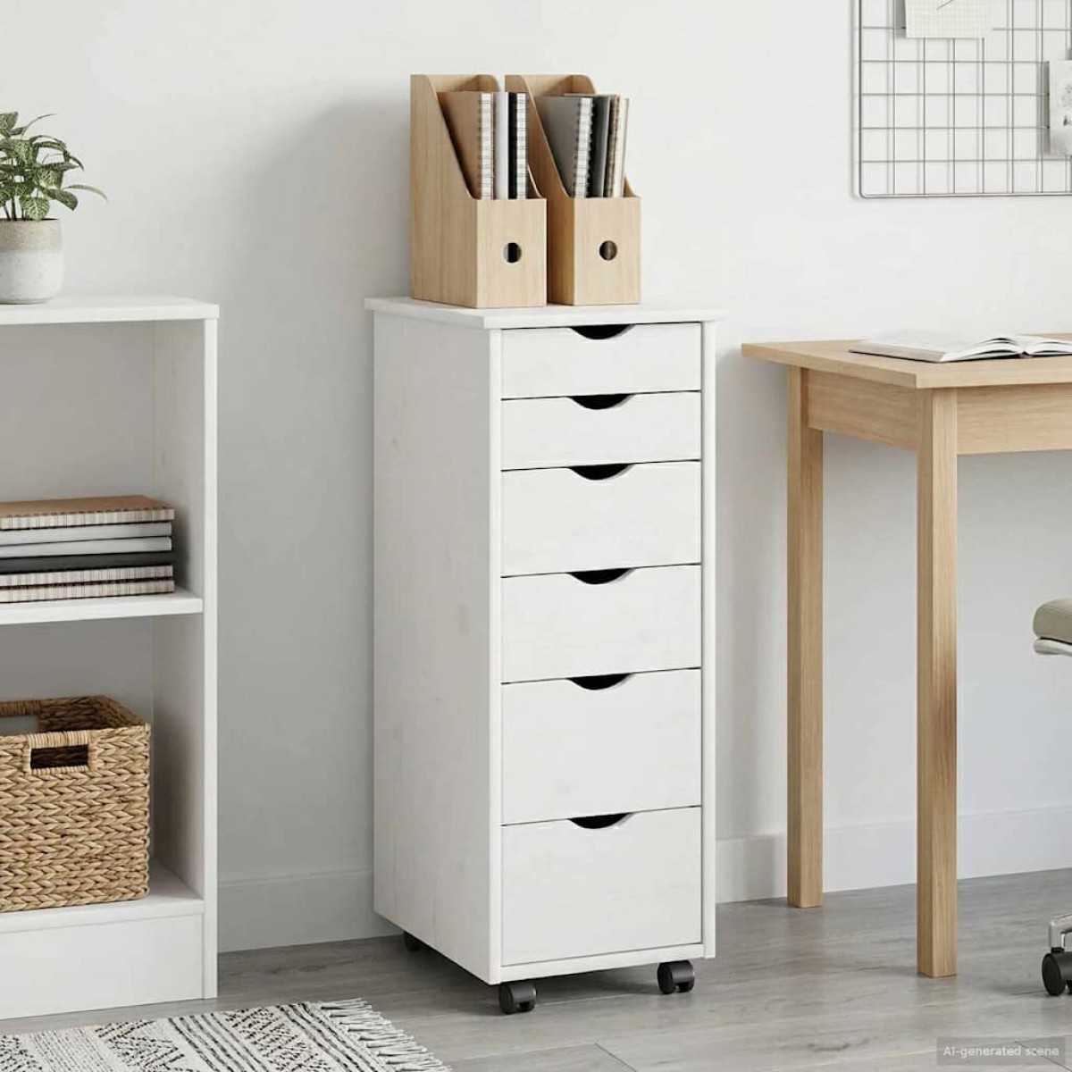 vidaXL Κινητό Ντουλάπι Λευκό 34 x 39 x 93,5 εκ Στερεό ξύλο πεύκου