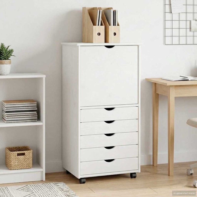 vidaXL Κινητό Ντουλάπι Λευκό 53 x 39 x 103 cm Στερεό ξύλο πεύκου