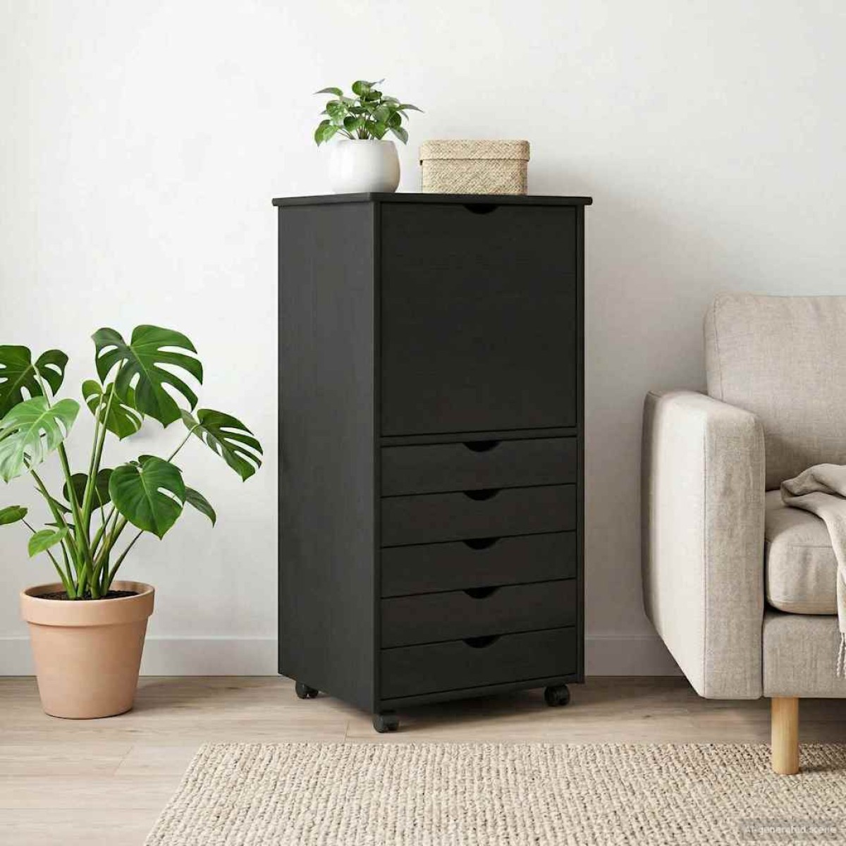 vidaXL Κινητό Ντουλάπι Μαύρο 53 x 39 x 103 cm Στερεό ξύλο πεύκου