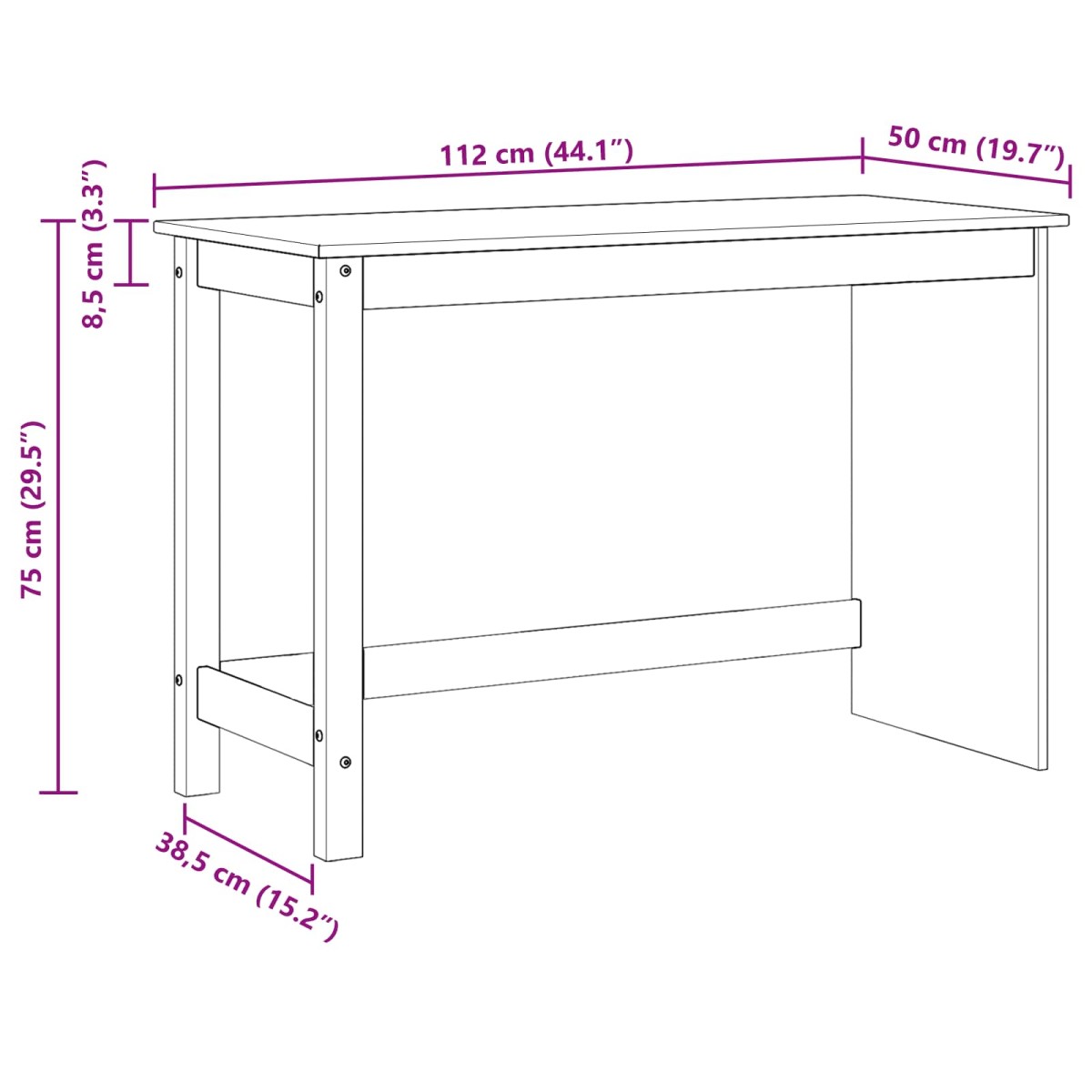 vidaXL Γραφείο Γκρι 112 x 50 x 75 εκ. Στερεό ξύλο πεύκου