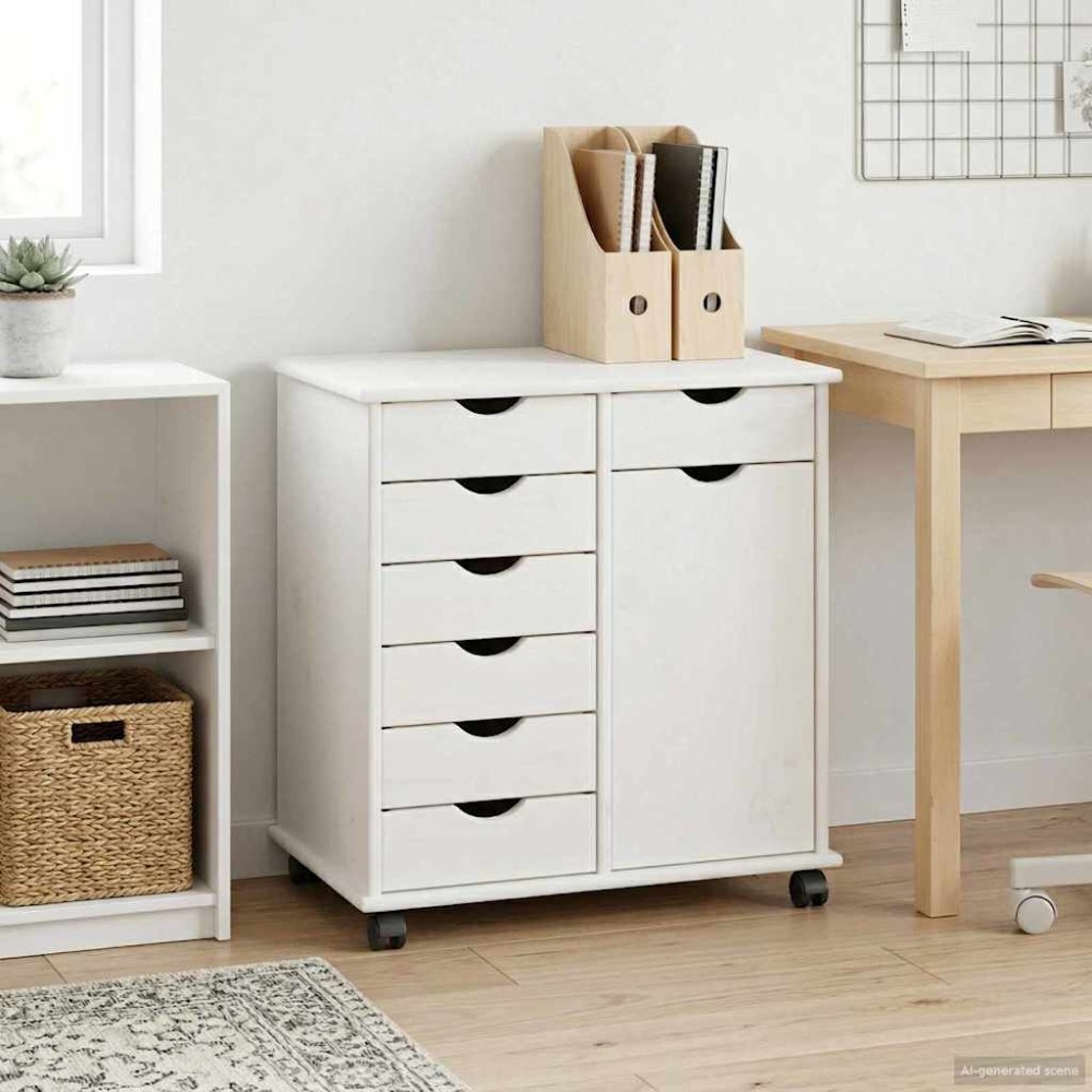 vidaXL Κινητό Ντουλάπι Λευκό 63,5 x 39 x 65,5 εκ Στερεό ξύλο πεύκου